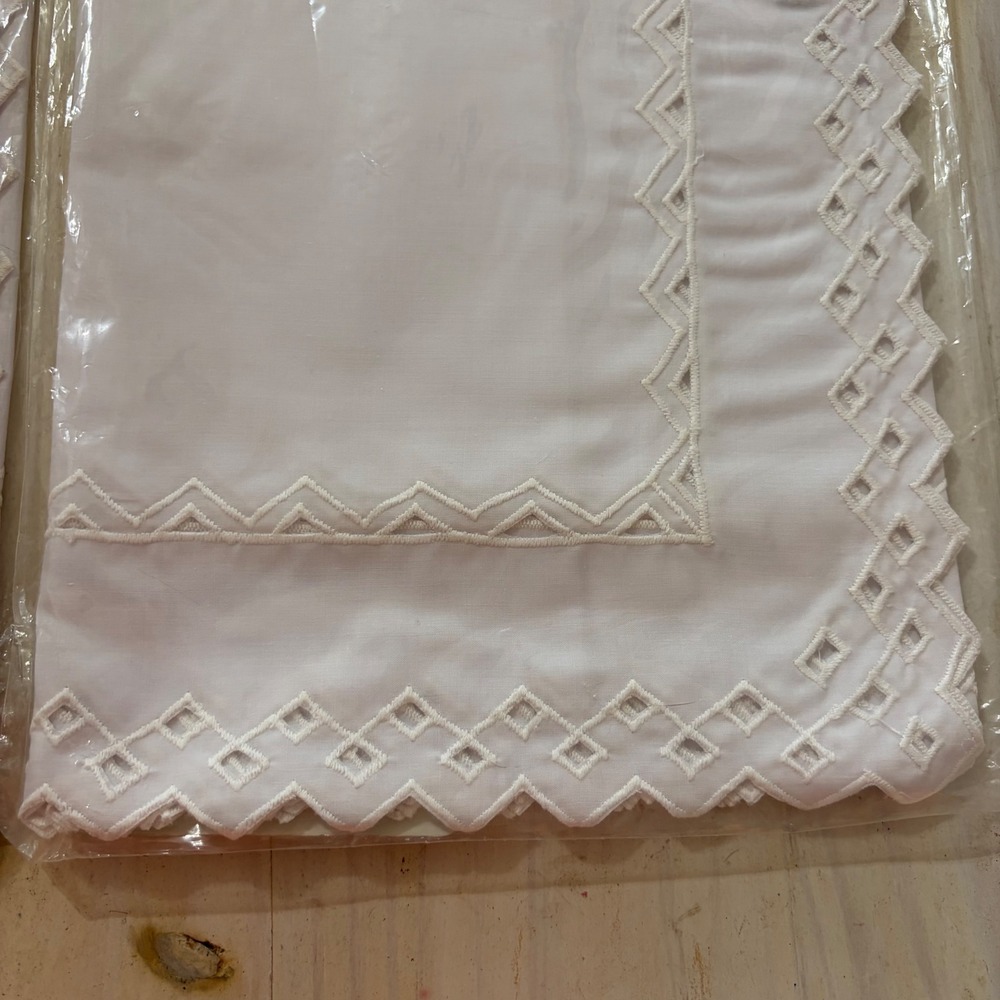 Set of 2 White Embroidered Eyelet Window Valances 60x12.5 Scalloped Edge